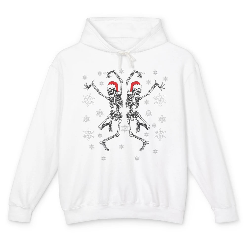 Funny Skeleton Christmas Dancing Snowflakes Santa Skeleton Unisex Lightweight Hoodie