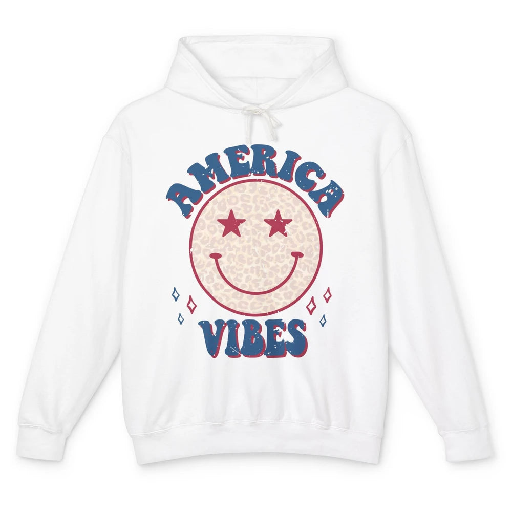 America Vibes Smile Patriotic 4th Of July Happy Face Summer Unisex Lightweight Hoodie