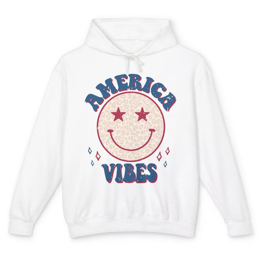 America Vibes Smile Patriotic 4th Of July Happy Face Summer Unisex Lightweight Hoodie