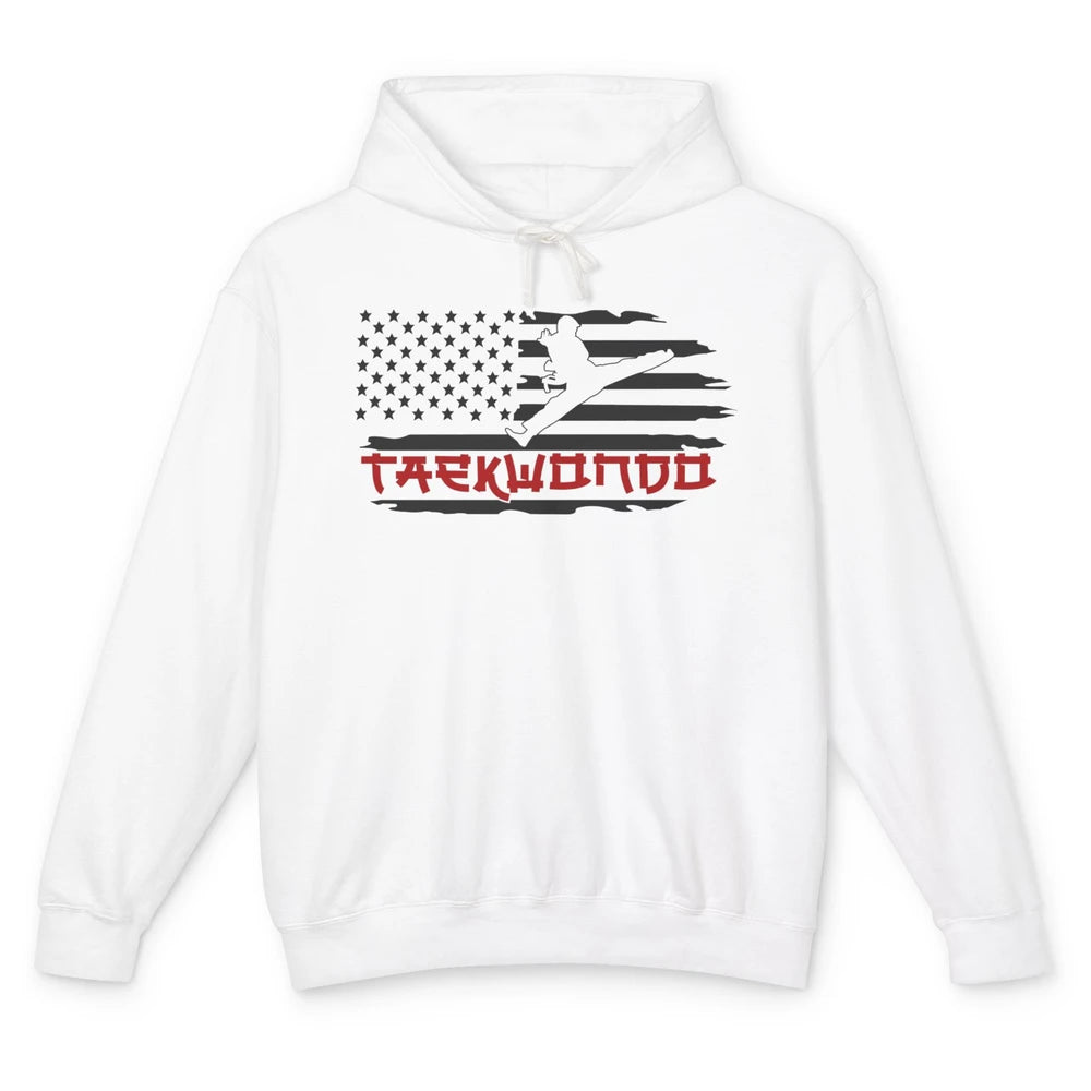 Taekwondo American Flag Karate Girl Boy Martial Art Gift Unisex Lightweight Hoodie