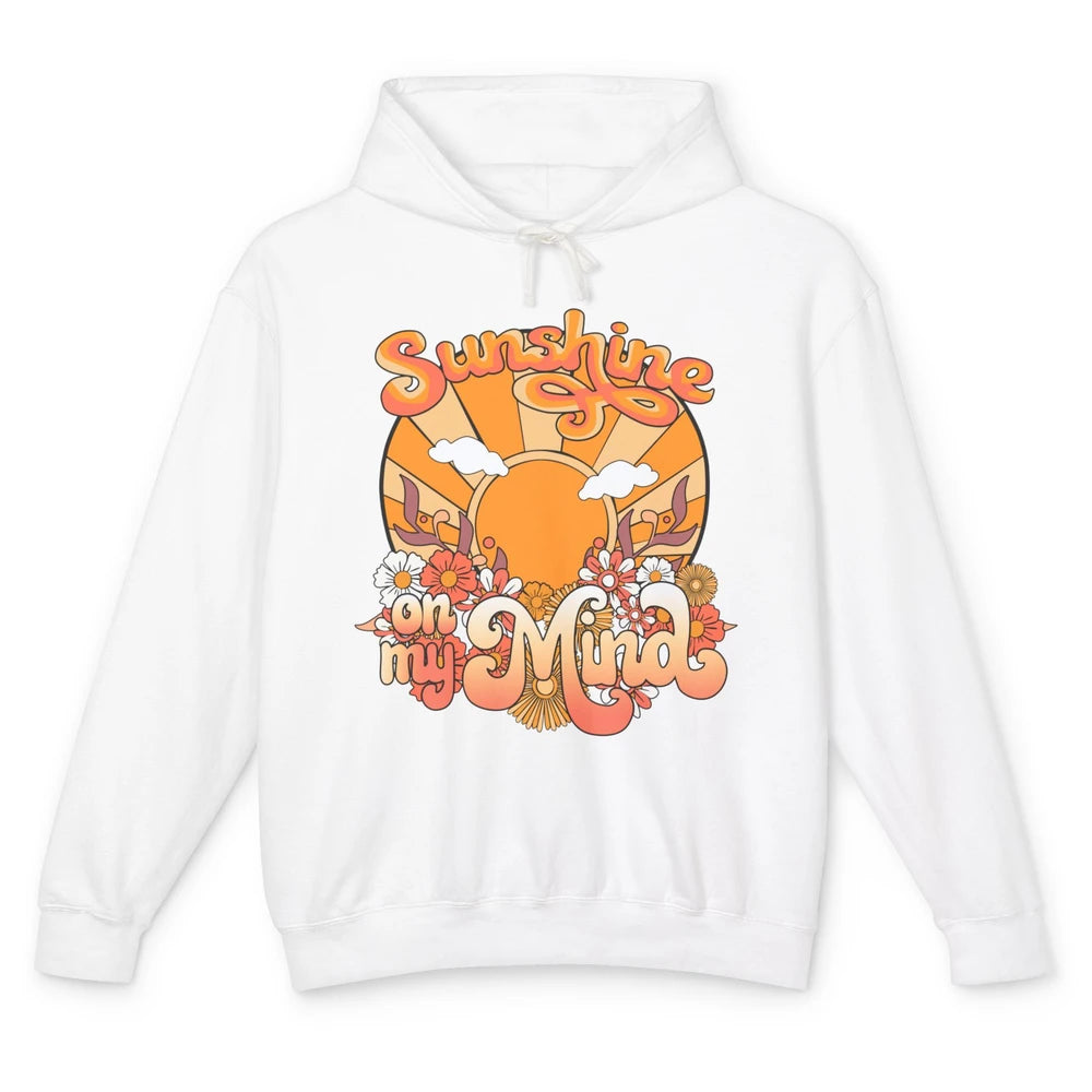 Retro Sunshine on my Mind Groovy Sunset Wildflowers Positive Unisex Lightweight Hoodie