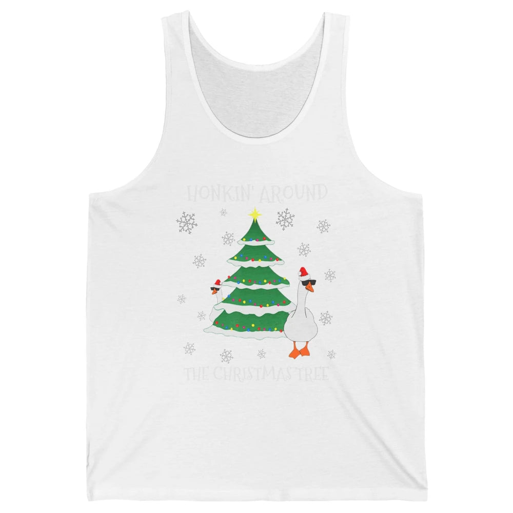 Merry Christmas Cute Geese Honking Around Xmas Tree Goose Unisex Jersey Tank