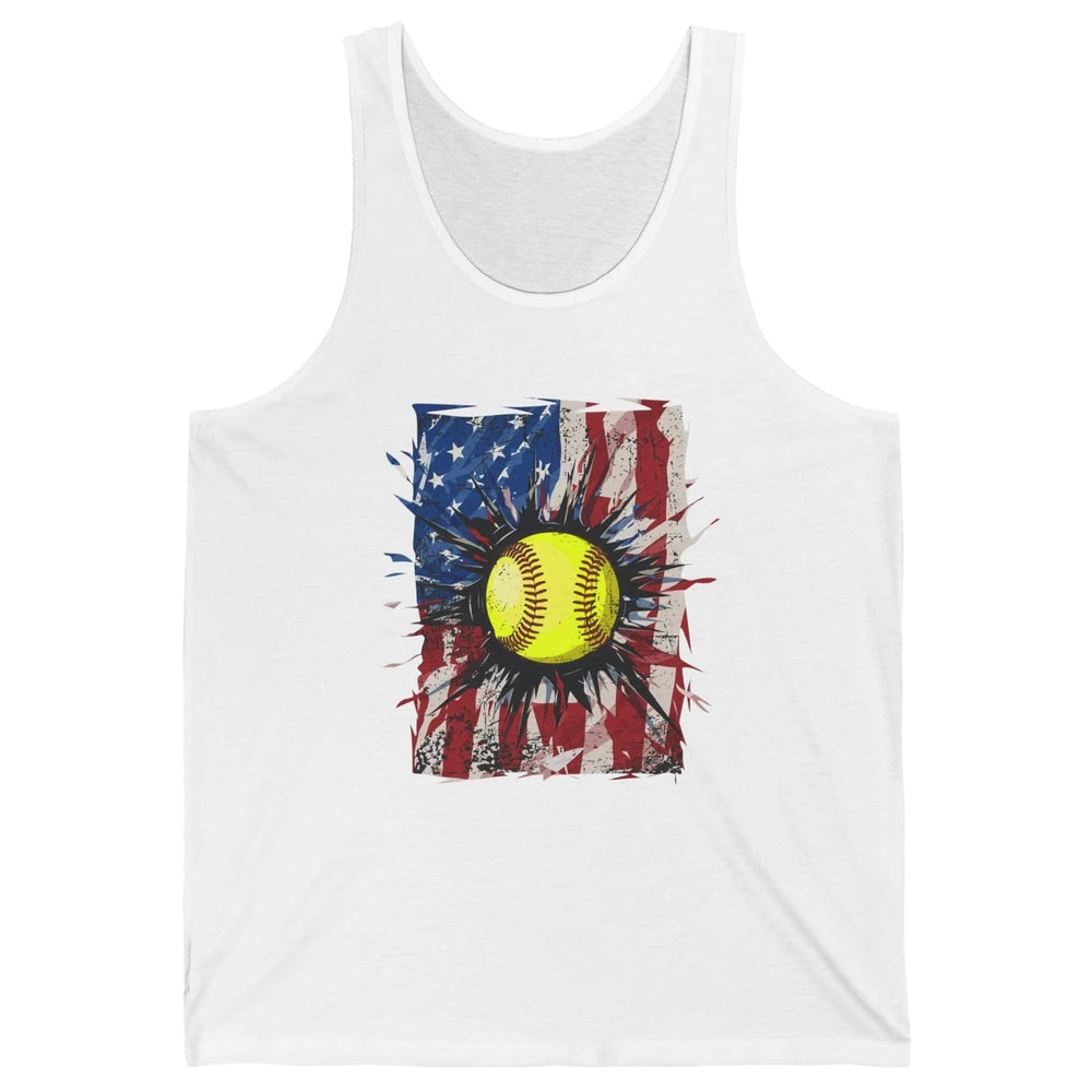 Retro US Flag Softball July 4th Baseball Players Patriotic Unisex Jersey Tank