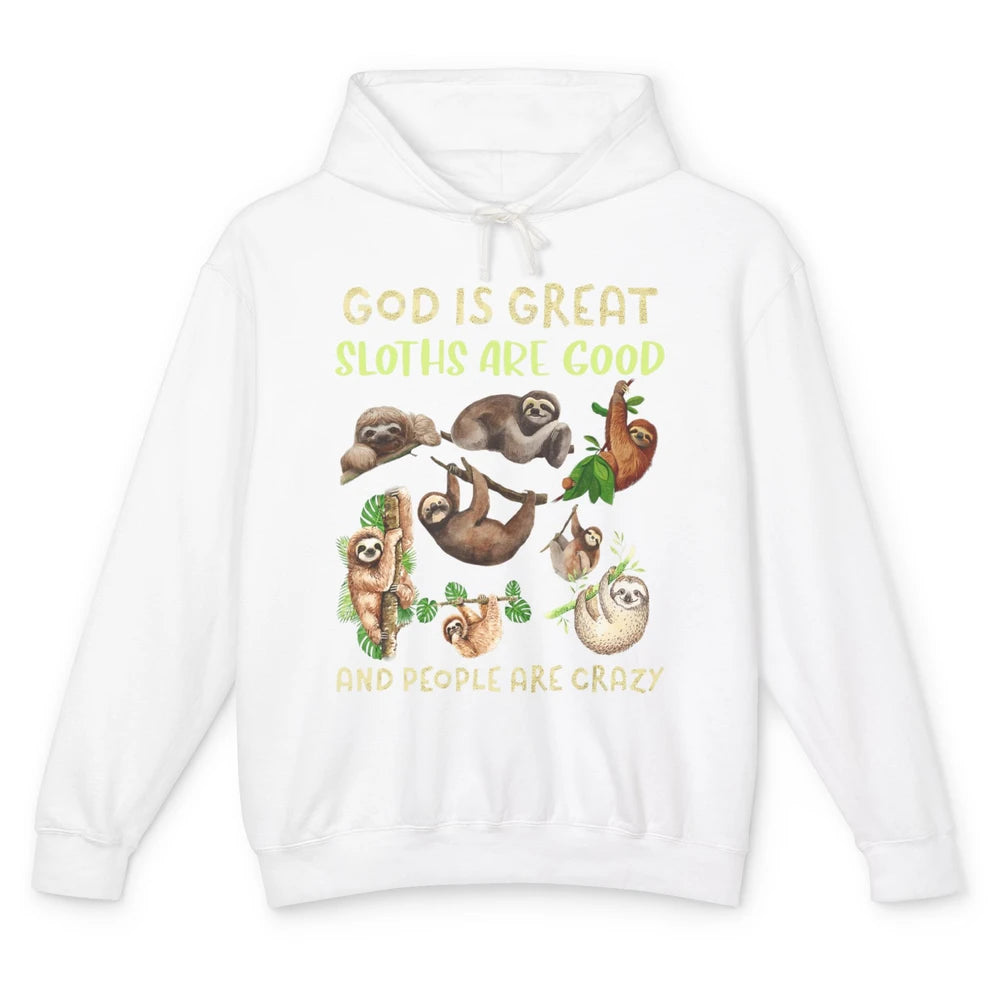 Funny God Great Sloths Are Good Jesus Christian Faith Bible Unisex Lightweight Hoodie