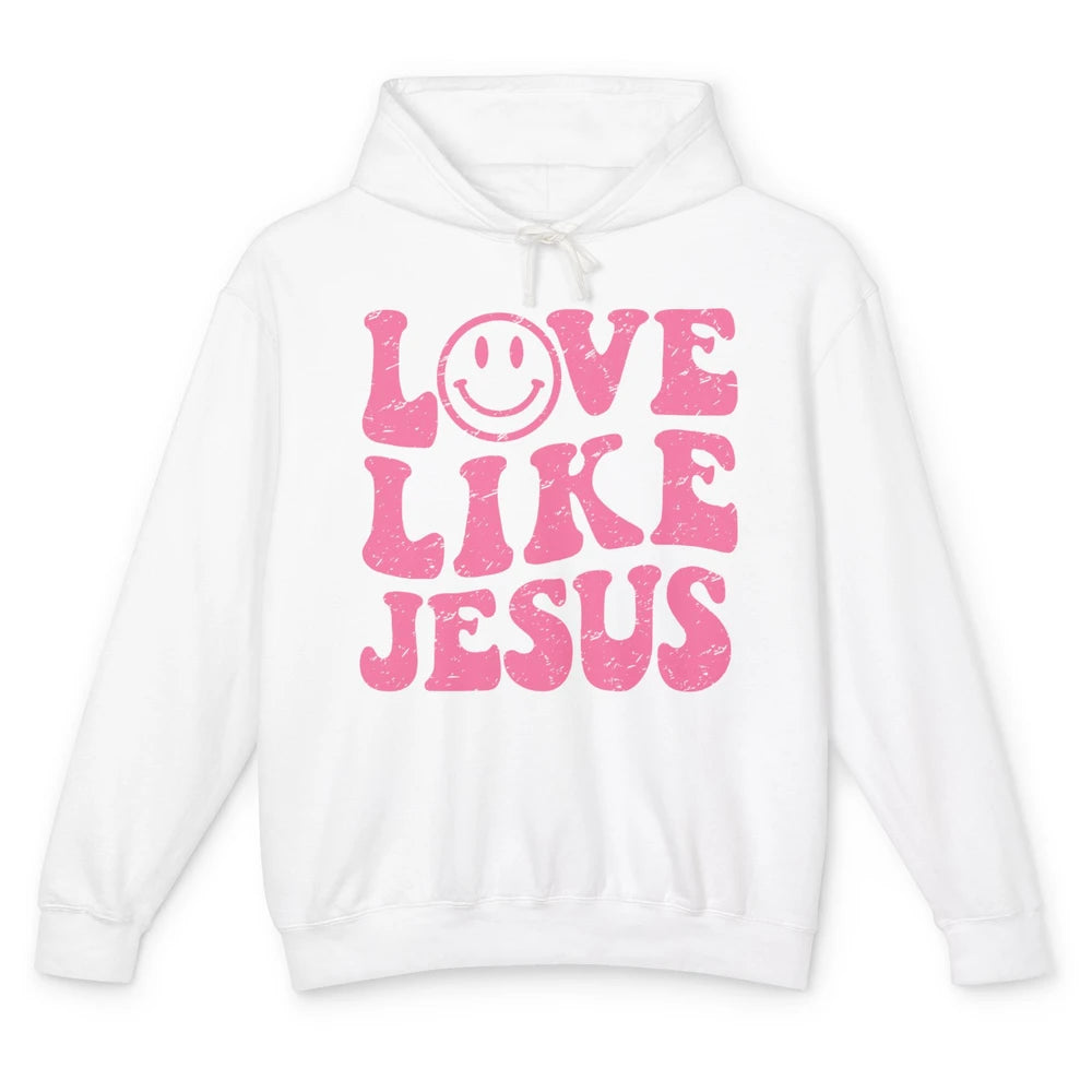 Groovy Love Like Jesus Smiling Face Christian Religious Unisex Lightweight Hoodie