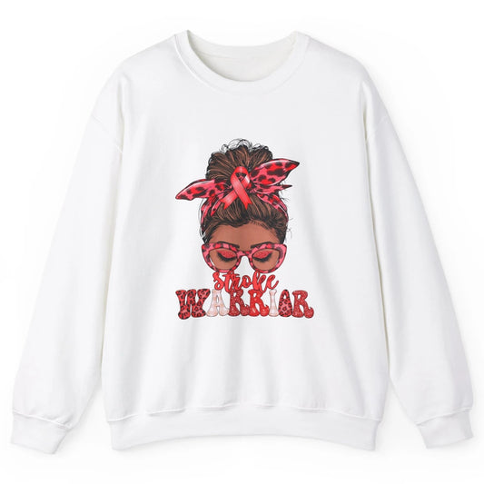 Afro Messy Hair Bun Black Women Warrior Red Stroke Awareness Unisex Crewneck Sweatshirt