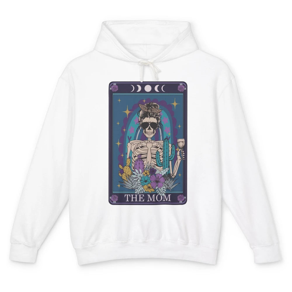 Skeleton Skull Messy Bun Mom Tarot Card The Mom Halloween Unisex Lightweight Hoodie