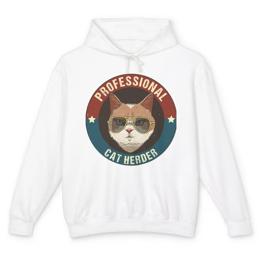 Vintage Cat Glasses Professional Cat Herder Cat Mom Cat Dad Unisex Lightweight Hoodie