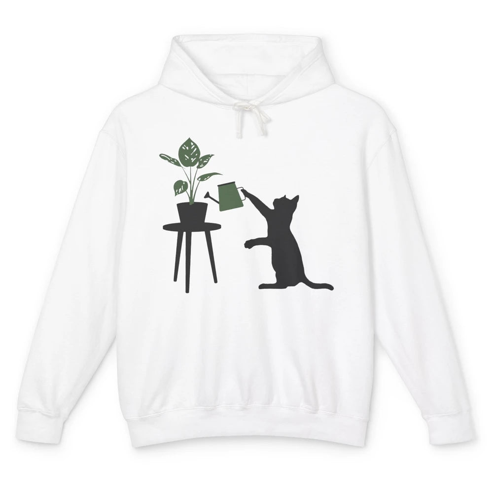 Black Cat Watering Plant Cat Gardening Planting Cat Lovers Unisex Lightweight Hoodie