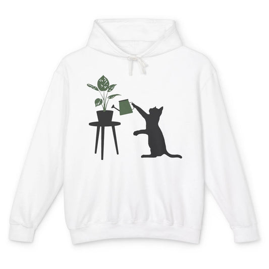 Black Cat Watering Plant Cat Gardening Planting Cat Lovers Unisex Lightweight Hoodie