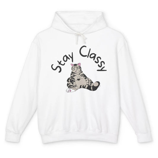 Funny Fat Cat Stay Classy Sarcastic Cat Meme Lovers Unisex Lightweight Hoodie