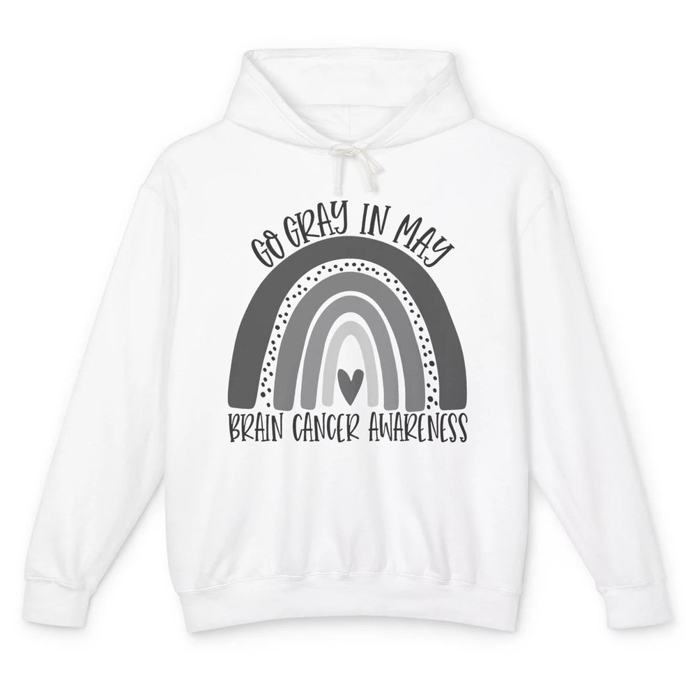 Brain Cancer Awareness Go Gray In May Gray Rainbow Heart Unisex Lightweight Hoodie