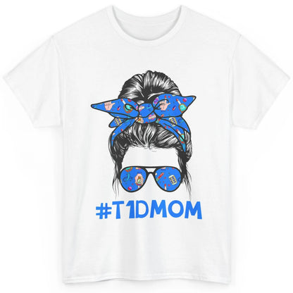 T1D Proud Mom Leopard Messy Bun Warrior Diabetes Awareness Classic Unisex T-Shirt