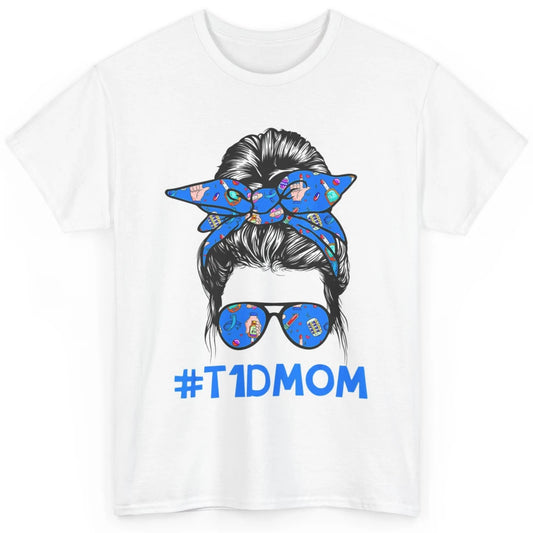 T1D Proud Mom Leopard Messy Bun Warrior Diabetes Awareness Classic Unisex T-Shirt