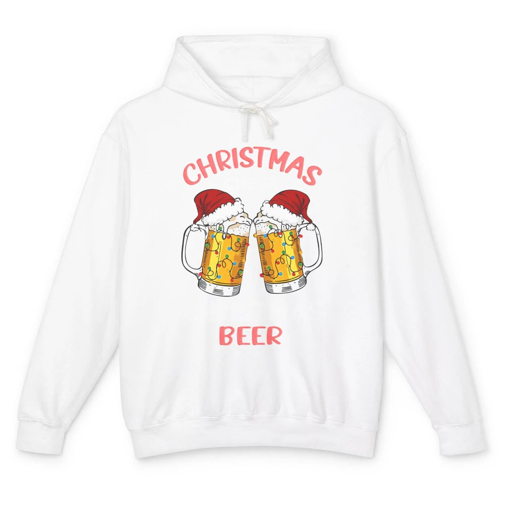 Christmas Cheer With Santa Hat Xmas Party Drinking Beer Unisex Lightweight Hoodie