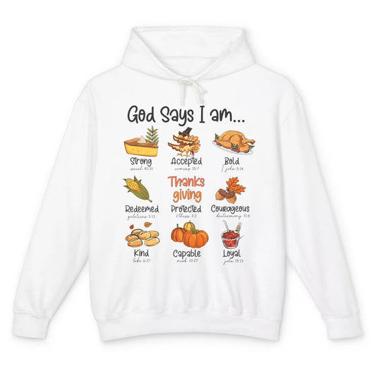 Retro Thanksgiving Turkey God Says I Am Bible Christian Fall Unisex Lightweight Hoodie