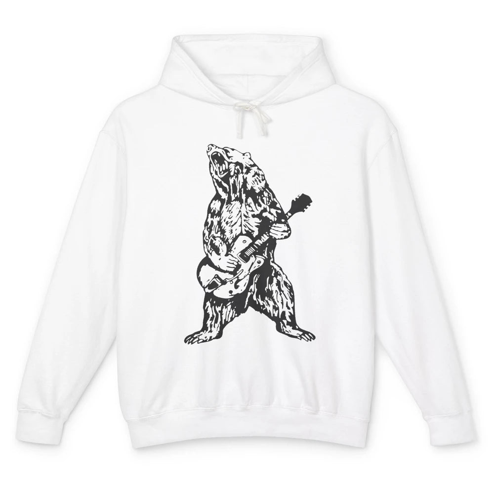 Retro Bear Playing Bass Guitar Bear Guitarist Musician Gift Unisex Lightweight Hoodie