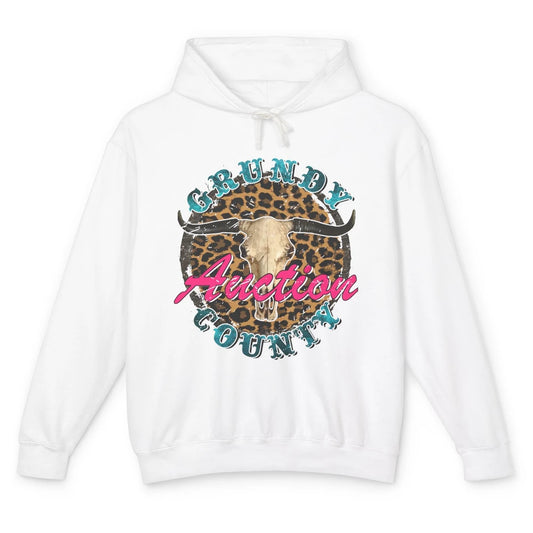 Leopard Grundy County Auction Bull Skull Western Country Unisex Lightweight Hoodie