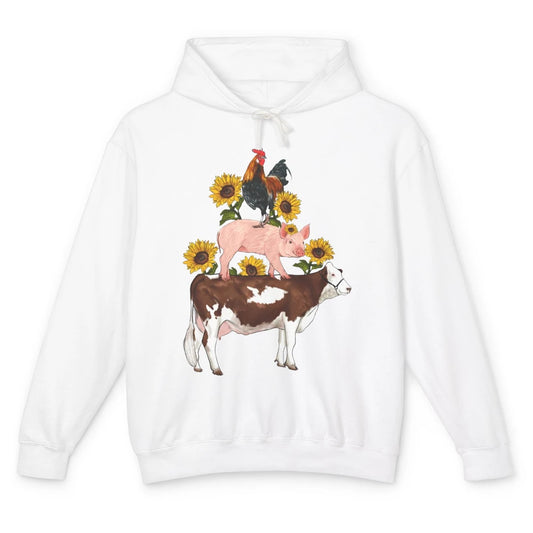 Sunflower Western Farm Life Animals Vegan Cow Pig Rooster Unisex Lightweight Hoodie