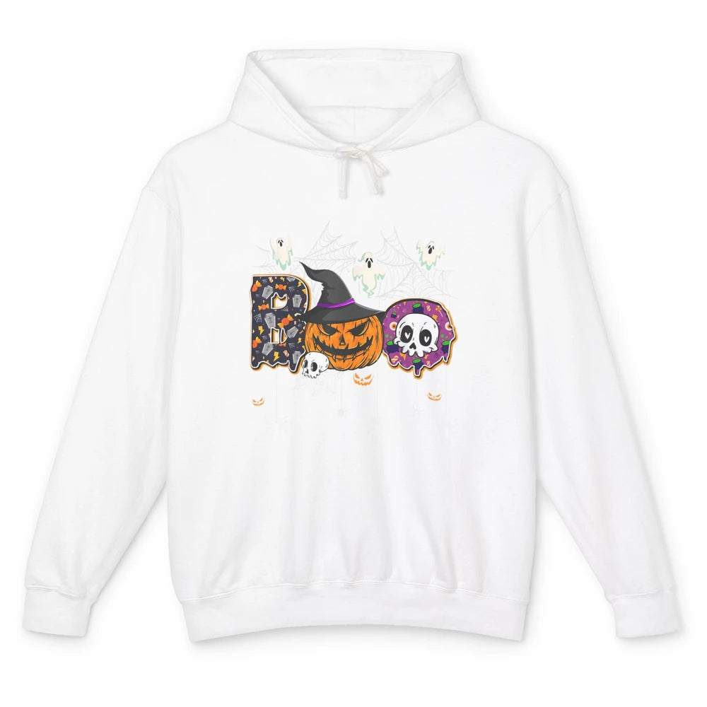 Funny Skeleton Hey Boo Witch Ghost Halloween Spooky Gothic Unisex Lightweight Hoodie