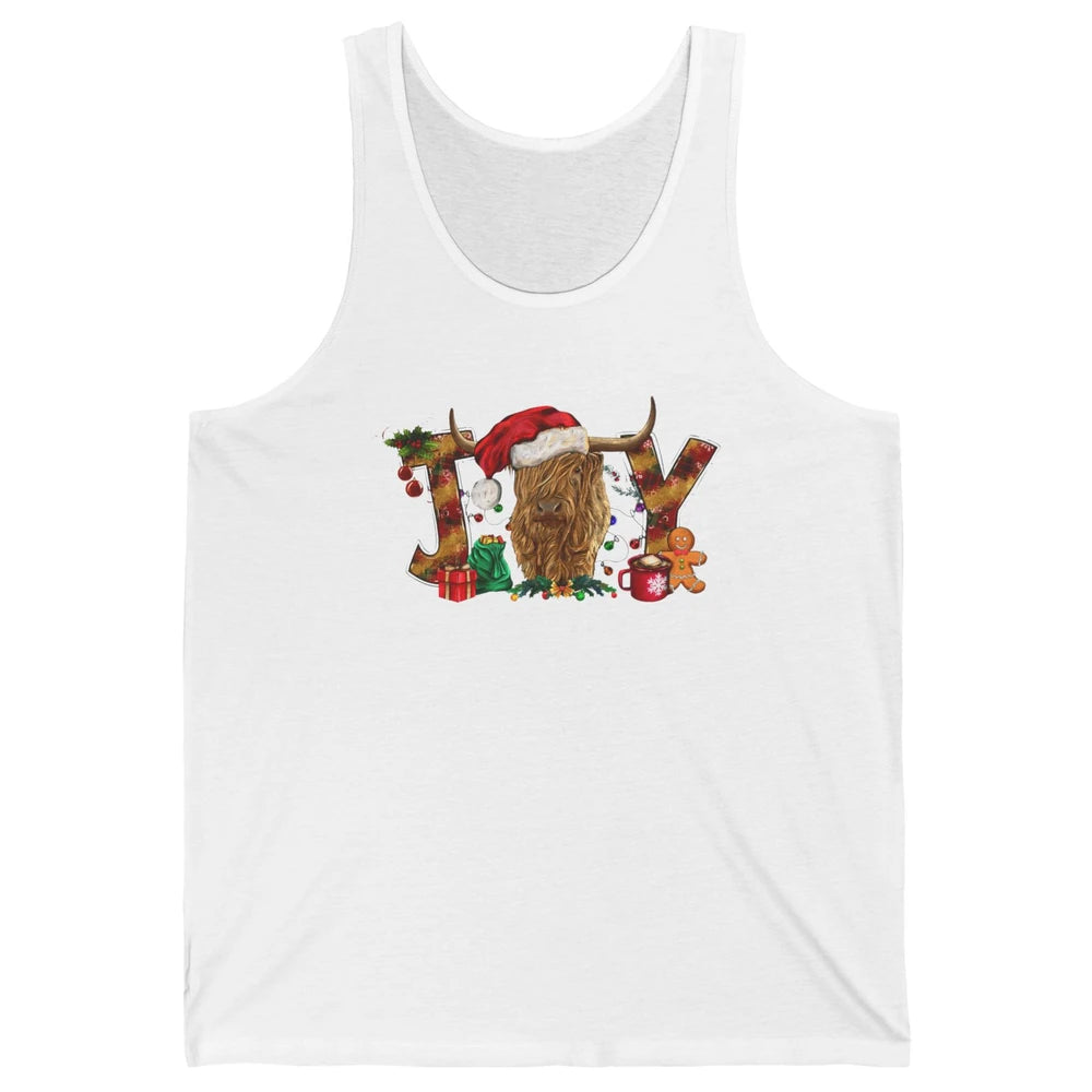 Highland Cow Joy Santa Hat Gingerbread Christmas Farm Gift Unisex Jersey Tank