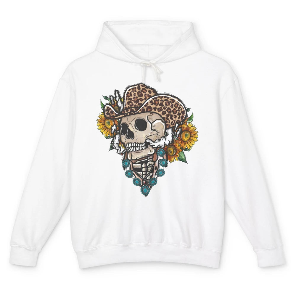 Sunflower Leopard Cowboy Skull Gemstone Western Country Gift Unisex Lightweight Hoodie