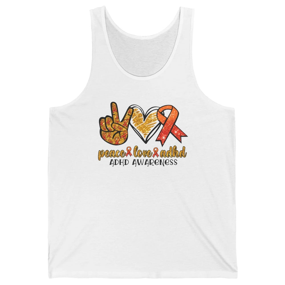 ADHD Awareness Month Peace Love ADHD Orange Ribbon Unisex Jersey Tank