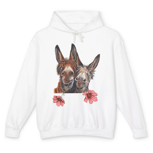 Wildflower Donkey Couple Retro Farm Animal Life Funny Donkey Unisex Lightweight Hoodie