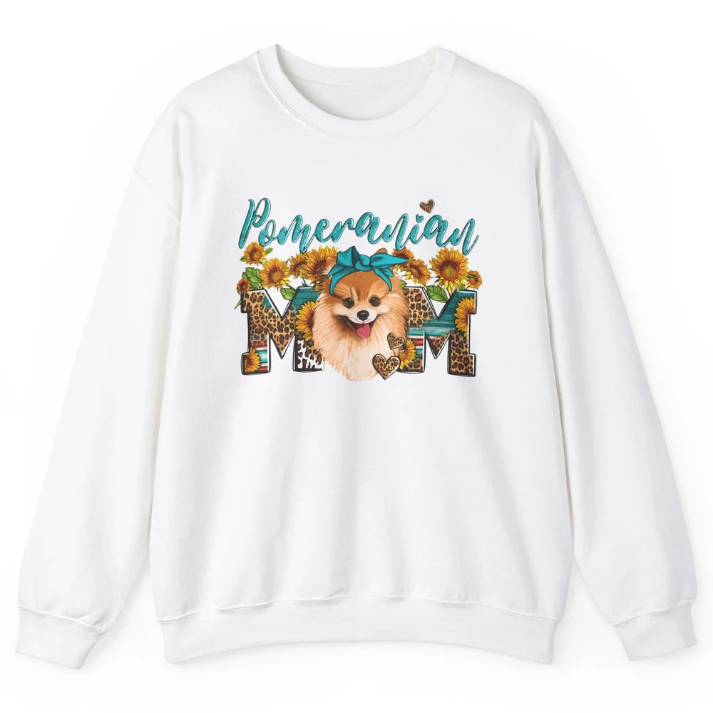 Sunflower Leopard Pomeranian Mom Western Pomeranian Dog Lady Unisex Crewneck Sweatshirt