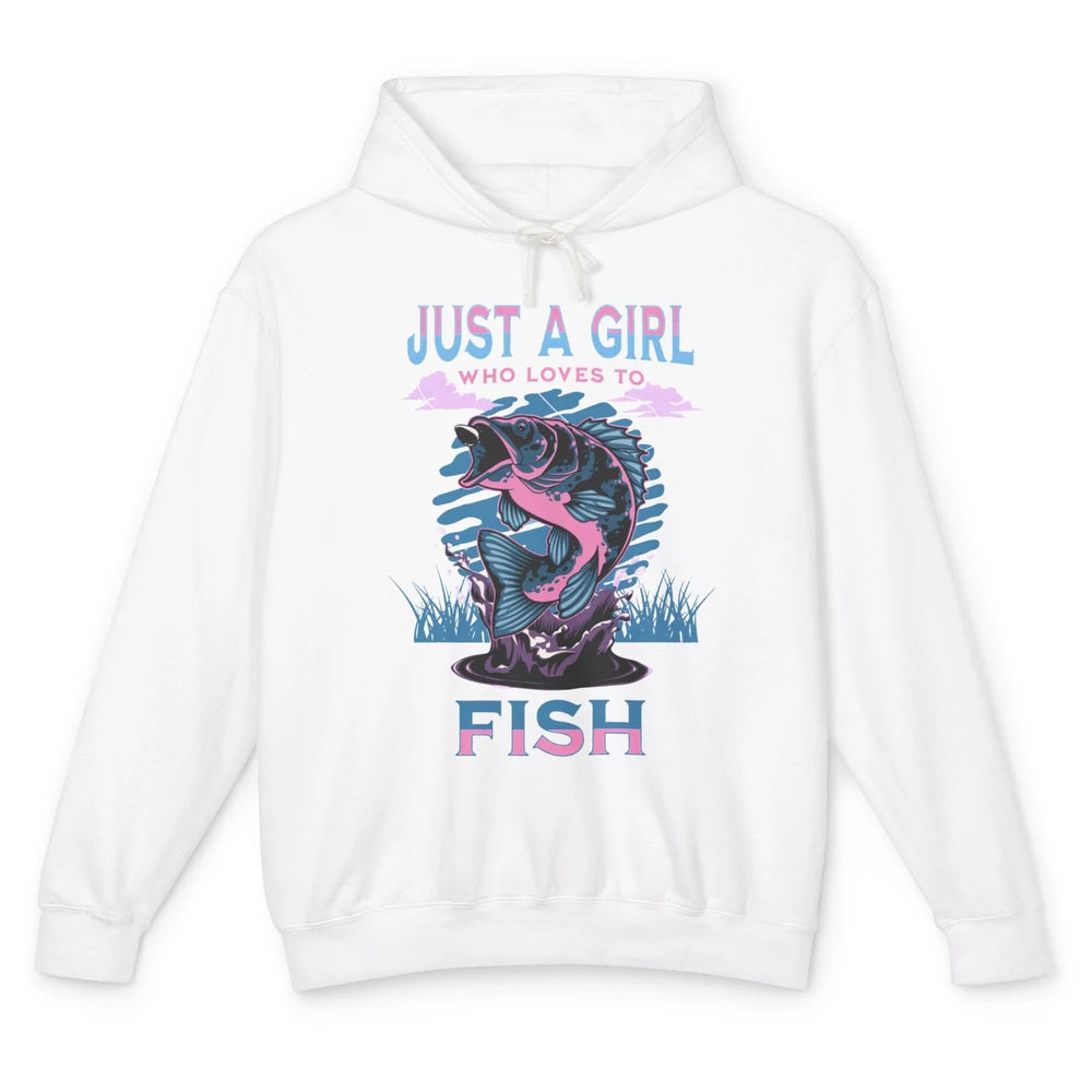 Fisherwoman Just A Girl Who Loves Fishing Reel Girls Fish Unisex Lightweight Hoodie