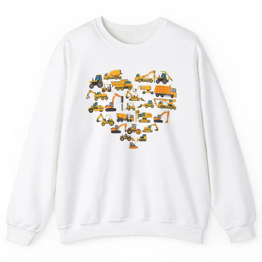 Types Of Construction Excavator Bulldozer Truck Heart Love Unisex Crewneck Sweatshirt