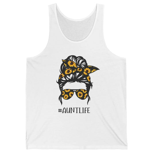 Aunt Life Messy Bun Hair Sunflower Sunglasses Bandana Auntie Unisex Jersey Tank