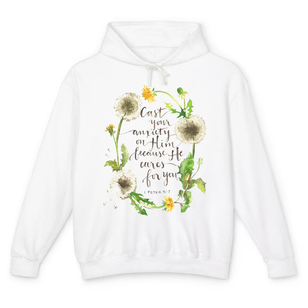 Floral Christian Faith Cast Your Anxiety On Him Bible Verse Unisex Lightweight Hoodie