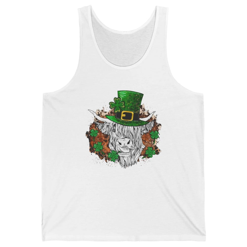 St Patrick's Day Highland Cow With Hat And Clover Shamrock Unisex Jersey Tank