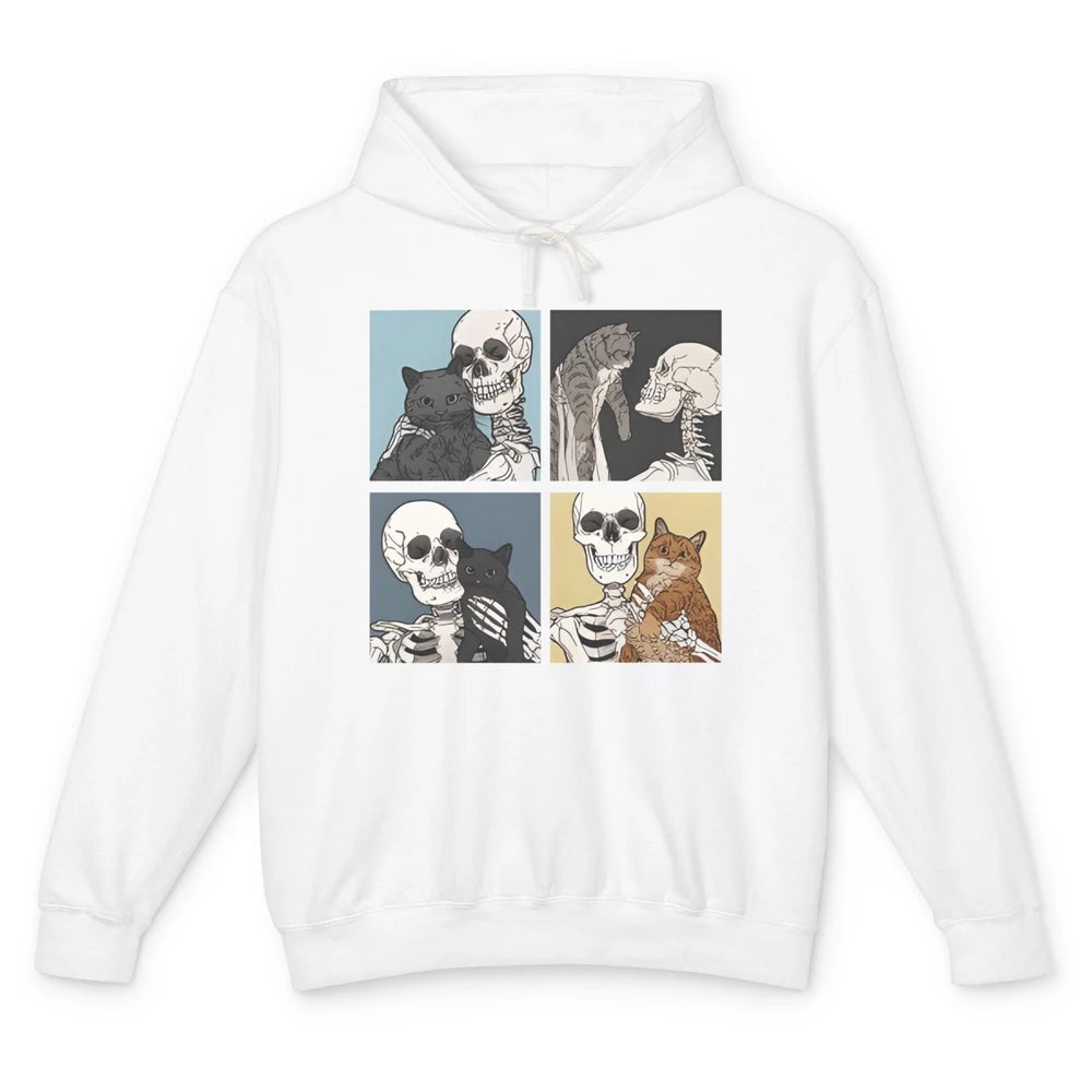 Skeleton And Cat Best Friends Kitten Funny Cats Lovers Gift Unisex Lightweight Hoodie