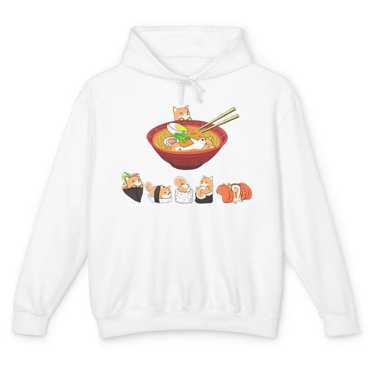 Funny Shiba Inu Sushi Ramen Bowl Cute Japanese Kawaii Dog Unisex Lightweight Hoodie