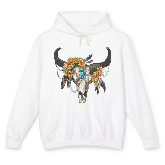 Retro Sunflower Boho Bull Skull Western Country Cowgirl Gift Unisex Lightweight Hoodie