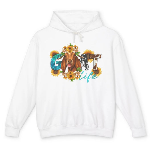 Sunflower Goat Life Just A Girl Who Love Goat Farmer Western Unisex Lightweight Hoodie