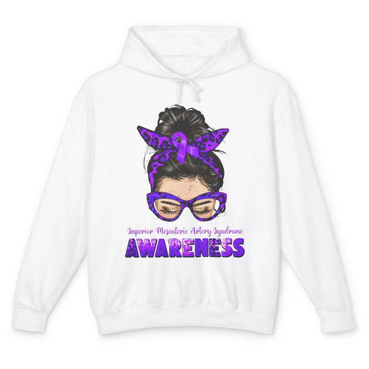 Superior Mesenteric Artery Syndrome Ribbon Leopard Messy Bun Unisex Lightweight Hoodie