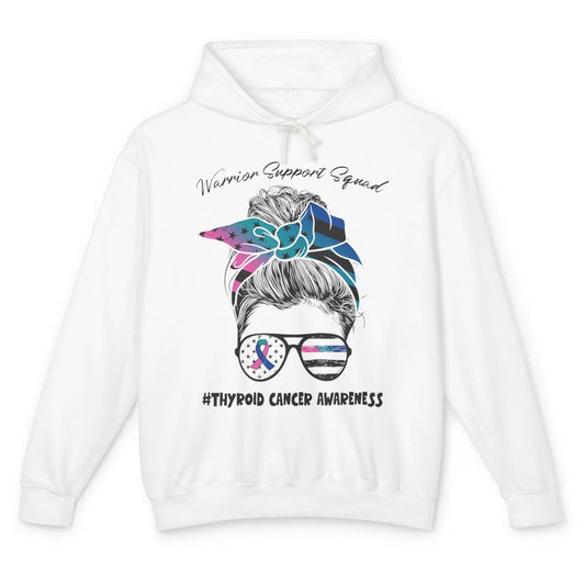 Messy Hair Warrior Support Squad Thyroid Cancer Awareness Unisex Lightweight Hoodie