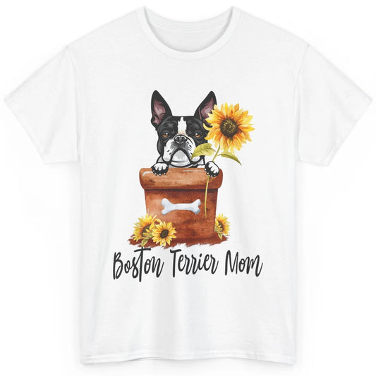 Funny Boston Terrier Dog Face Sunflowers Puppy Dog Mom Mama Classic Unisex T-Shirt