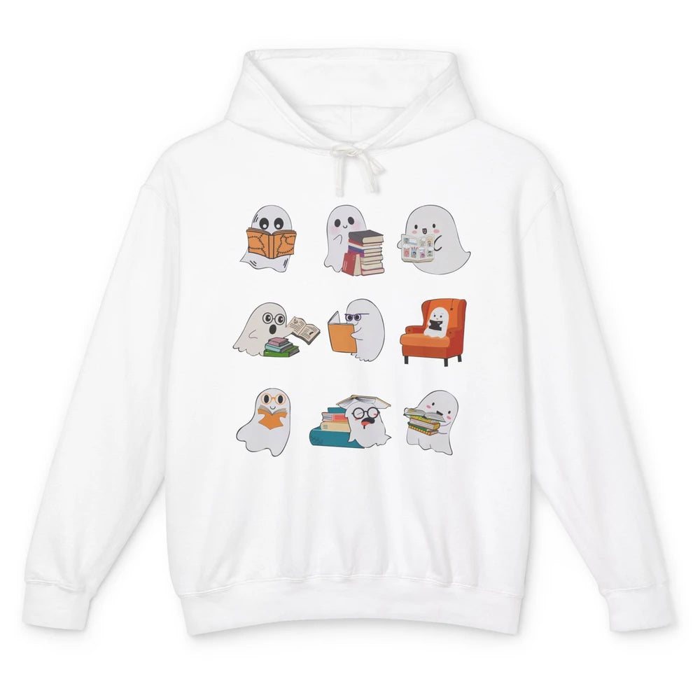 Kawaii Ghost Reading Book Halloween School Spooky Librarian Unisex Lightweight Hoodie