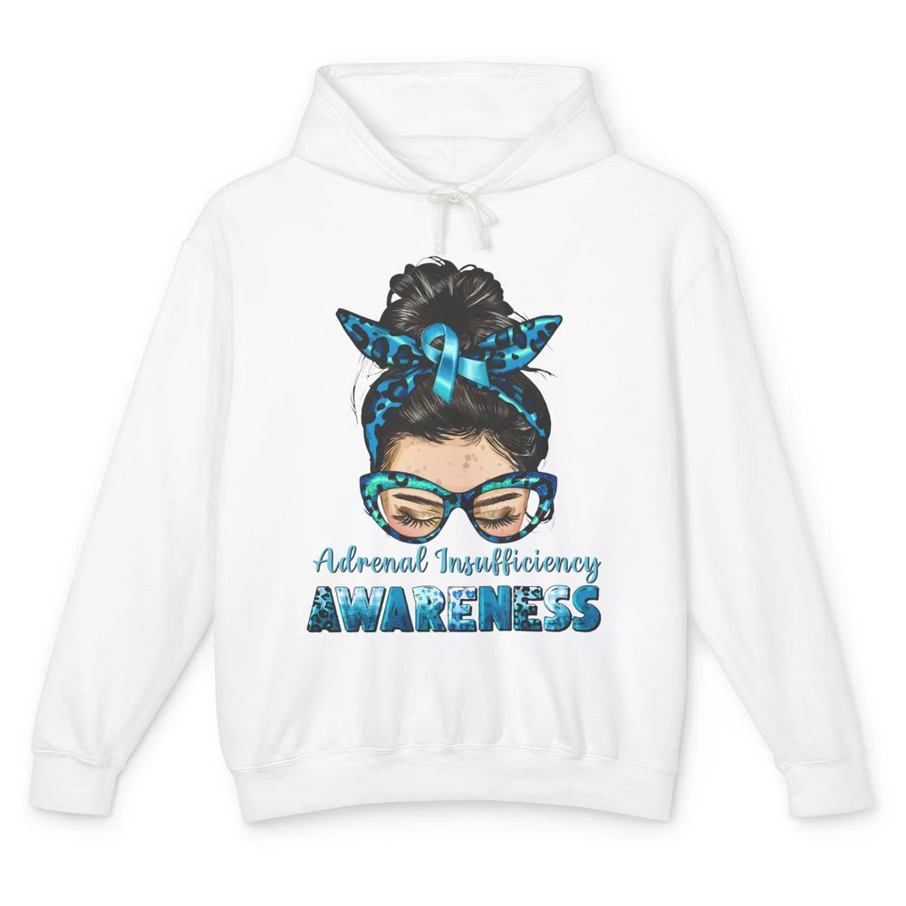 Adrenal Insufficiency Awareness Messy Bun Mom Blue Ribbon Unisex Lightweight Hoodie