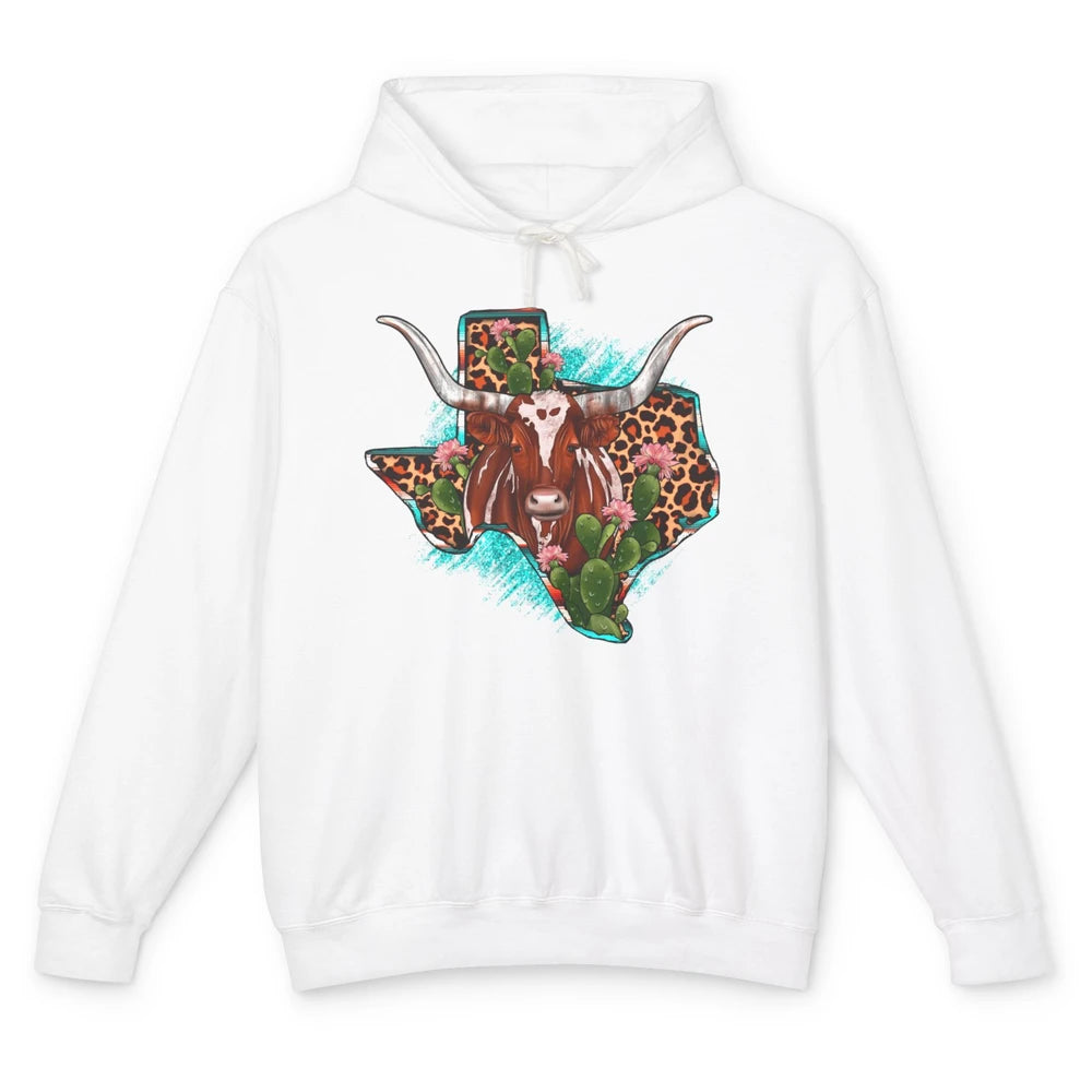 Leopard Cow Texas Map Longhorn Desert Cactus Western Country Unisex Lightweight Hoodie