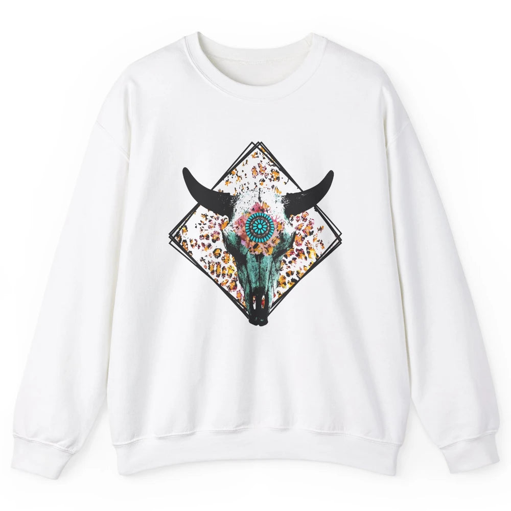 Aztec Heifer Steer Cow Skull Cowboy Gemstone Leopard Vintage Unisex Crewneck Sweatshirt