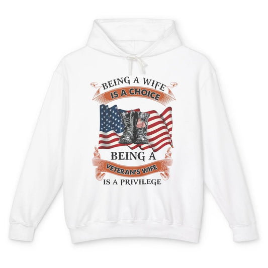 Retro US Flag Combat Boot Being Veteran's Wife Is Privilege Unisex Lightweight Hoodie