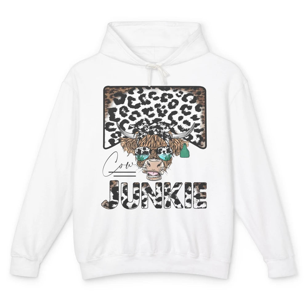 Leopard Highland Cow Bandana Cow Junkie Western Country Unisex Lightweight Hoodie