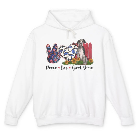 Peace Love Great Dane Sunflower Dog Mom Western Dog Mama Unisex Lightweight Hoodie