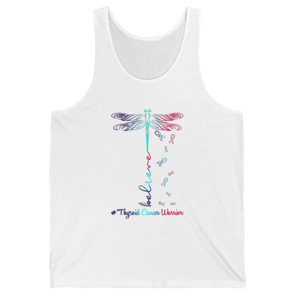 Thyroid Cancer Awareness Purple Pink Teal Ribbon Dragonfly Unisex Jersey Tank