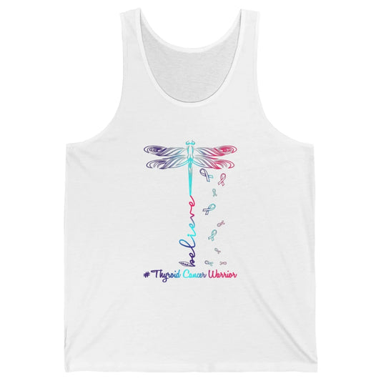 Thyroid Cancer Awareness Purple Pink Teal Ribbon Dragonfly Unisex Jersey Tank